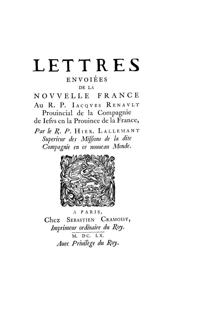 Lettres envoiées de la Novvelle France au R