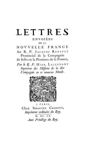 Lettres envoiées de la Novvelle France au R