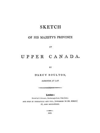 Sketch of His Majesty's Province of Upper Canada