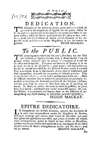 Number II of The directory for the city ahd suburbs of Quebec, containing the names of the housekeepers, their various avocations...&c., &c., to which(...)