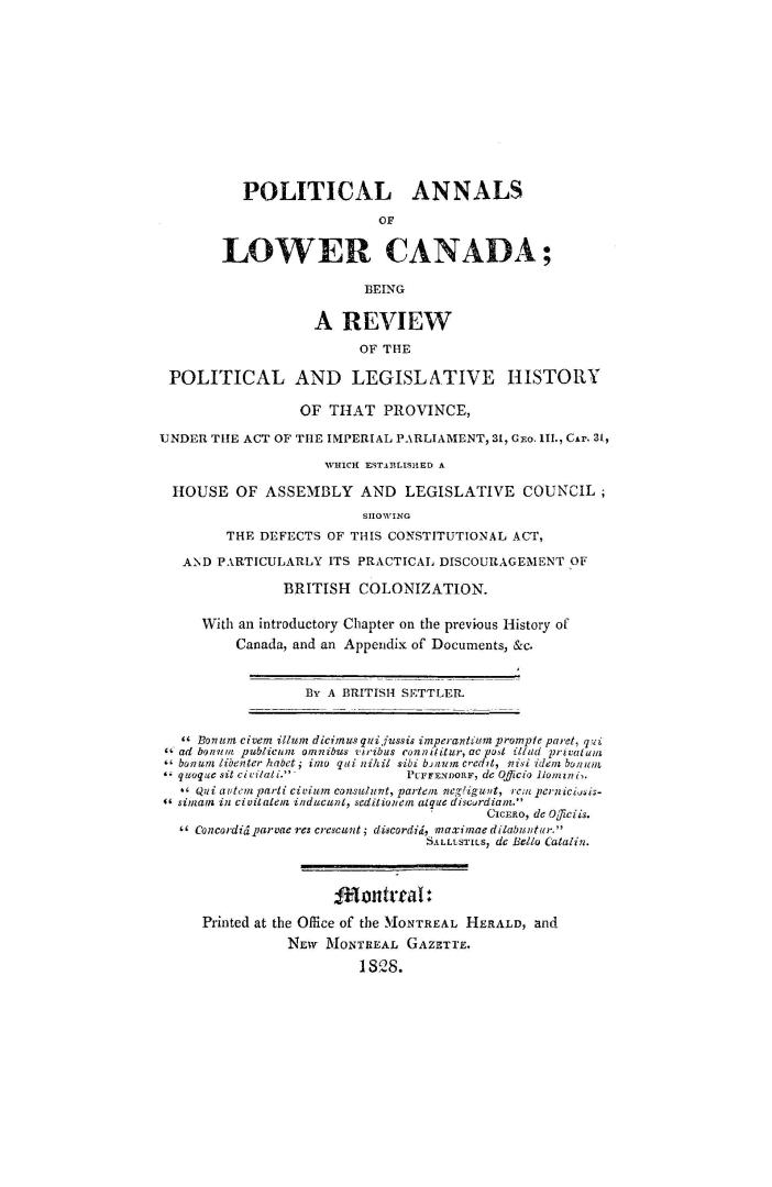 Political annals of Lower Canada,