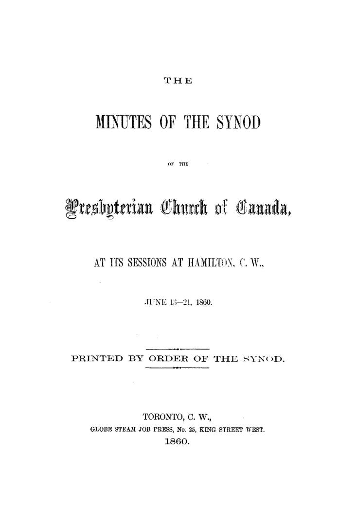 The minutes of the Synod of the Presbyterian Church of Canada