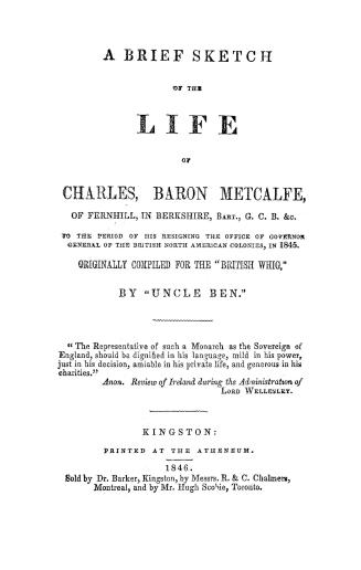 A brief sketch of the life of Charles, baron Metcalfe