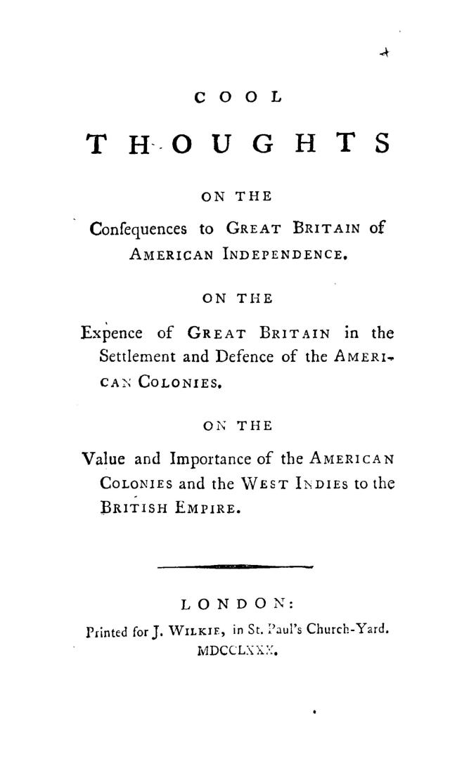 Cool thoughts on the consequences to Great Britain of American independence,