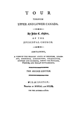 A tour through Upper and Lower Canada