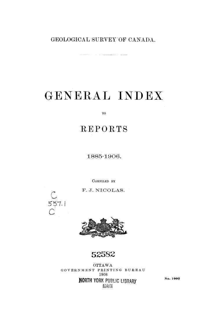 General index to reports, 1885-1906 Compiled by F.J. Nicolas