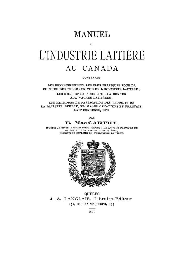 Manuel de l'industrie laitière au Canada