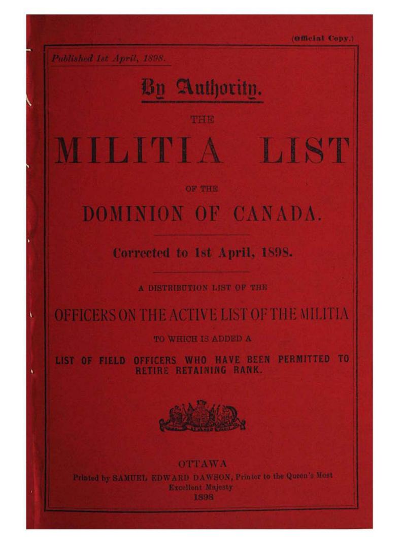 The militia list of the Dominion of Canada