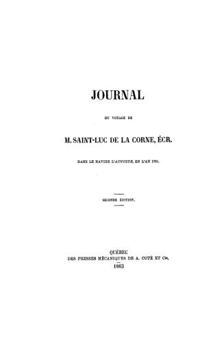 Journal du voyage de M. Saint-Luc de la Corne, écr., dans le navire l'Auguste, en l'an 1761