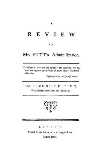 A review of Mr. Pitt's administration