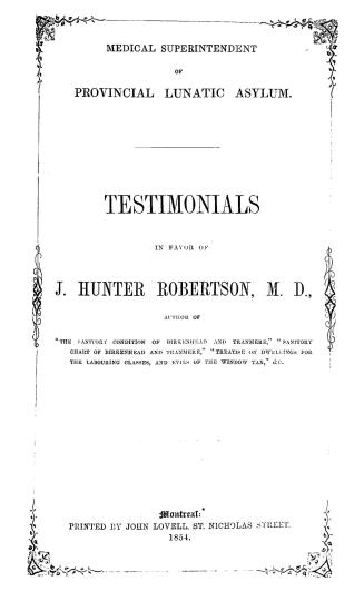 Testimonials in favor of J. Hunter Robertson, M.D.