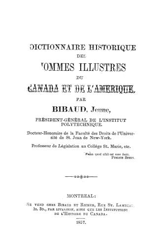 Dictionnaire historique hommes illustres du Canada et de l'Amérique