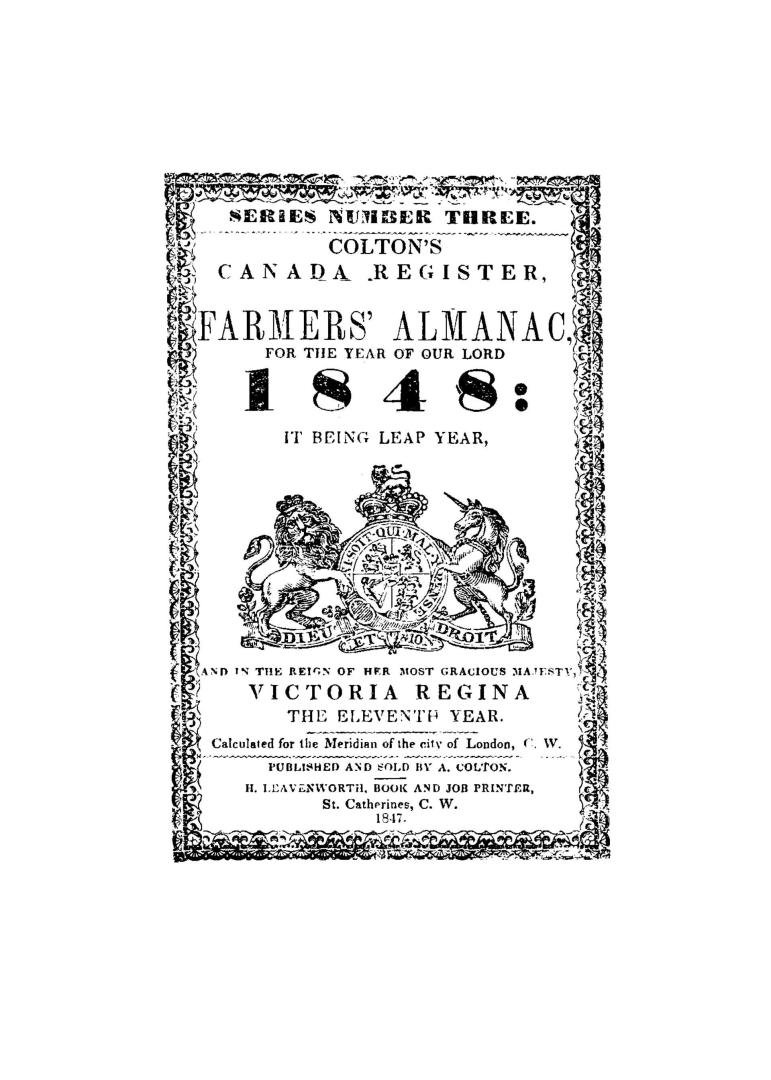 Colton's Canada register, and merchants' and farmers' almanac, for the year of our Lord