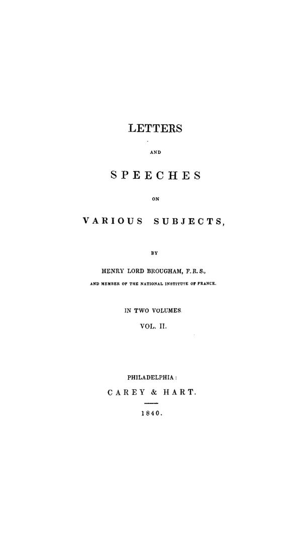 Letters and speeches on various subjects