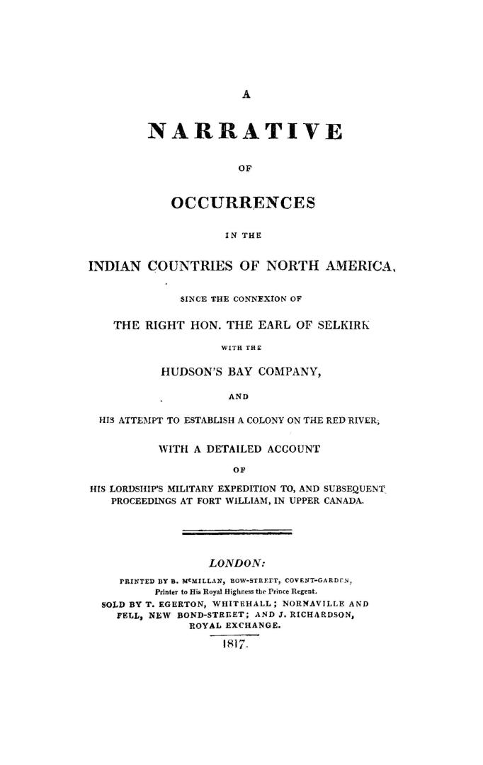 A narrative of occurrences in the Indian countries of North America