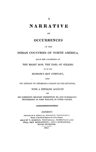 A narrative of occurrences in the Indian countries of North America
