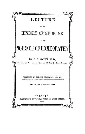 Lecture on the history of medicine and the science of homeopathy