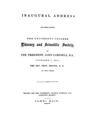 Inaugural address delivered before the University College Literary and Scientific Society