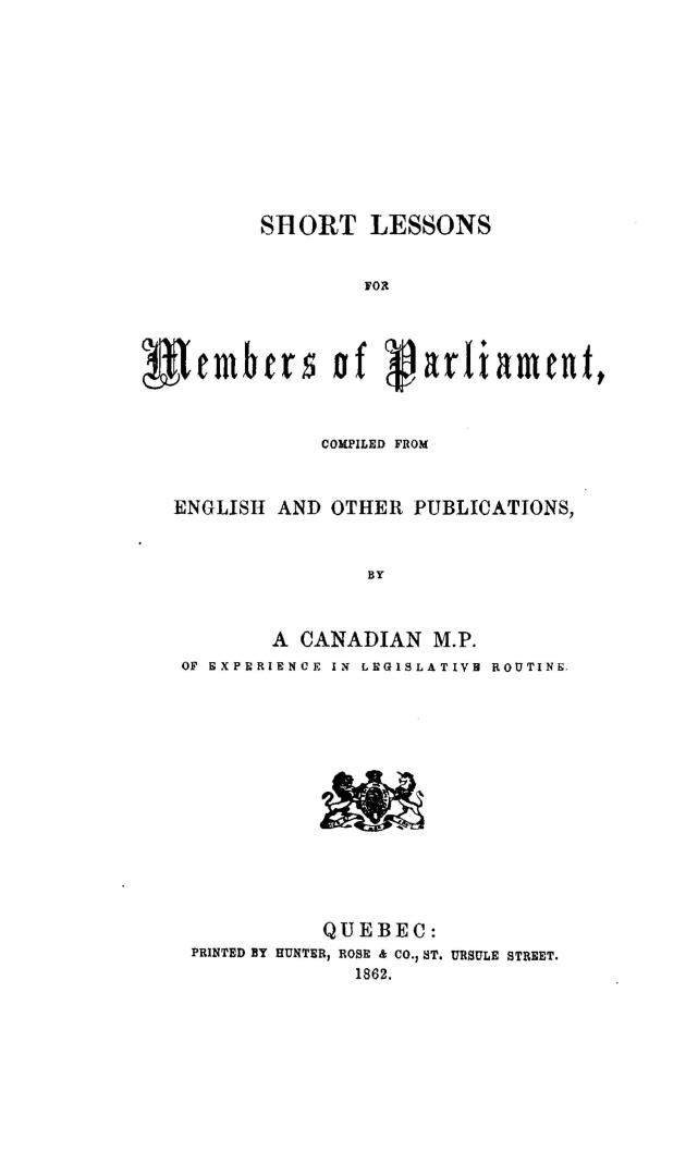 Short lessons for members of parliament, comp