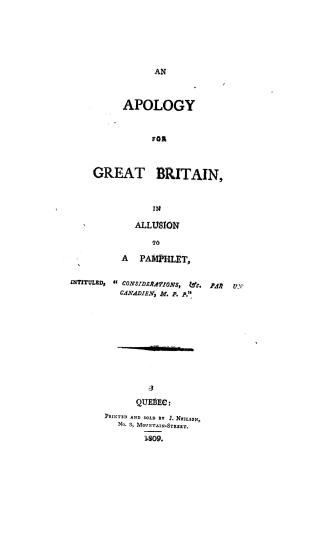 An apology for Great Britain, in allusion to a pamphlet, intituled, ''Considerations, &c