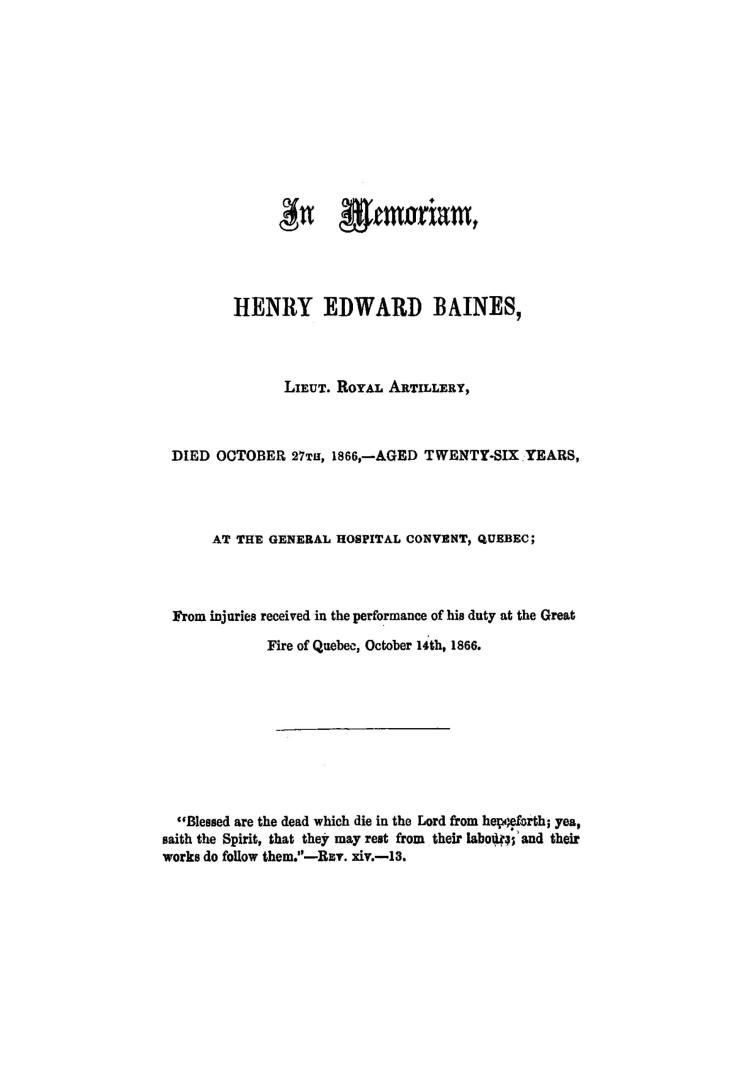 In memoriam, Henry Edward Baines, lieut