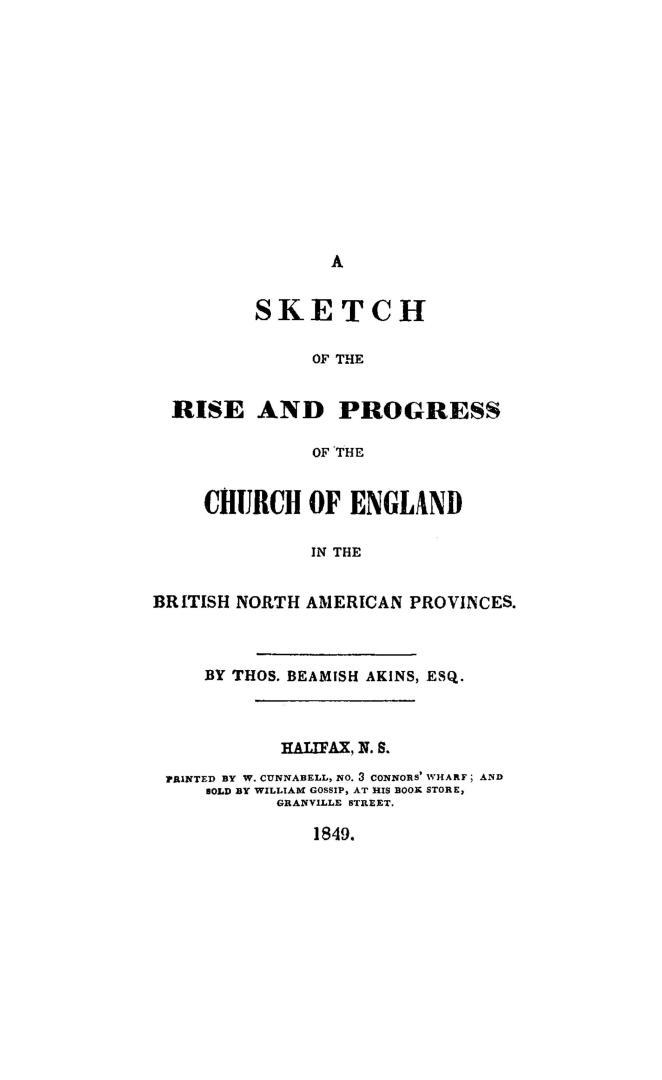 A sketch of the rise and progress of the Church of England in the British North American provinces