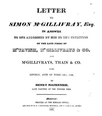 Letter to Simon M'Gillivray, esq