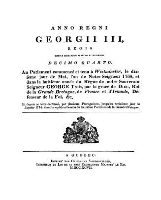 An act for making more effectual provision for the government of the province of Quebec in North America