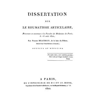 Dissertation sur le rhumatisme articulaire
