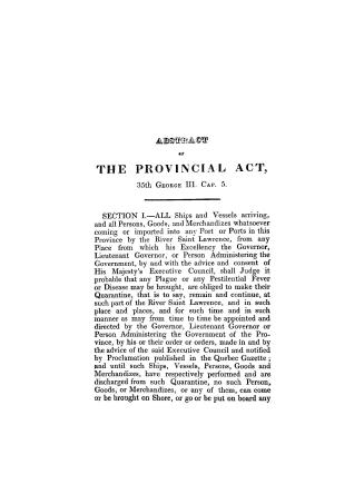 Abstract of the provincial act, 35th George III, cap