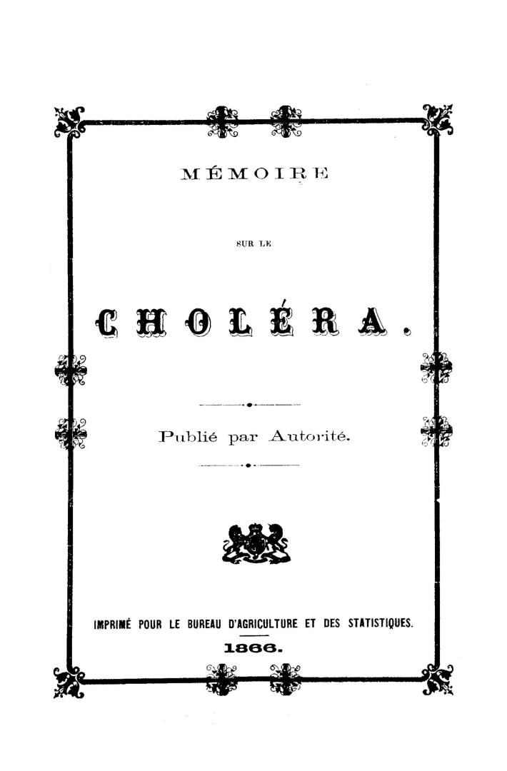 Mémoire sur le cholera