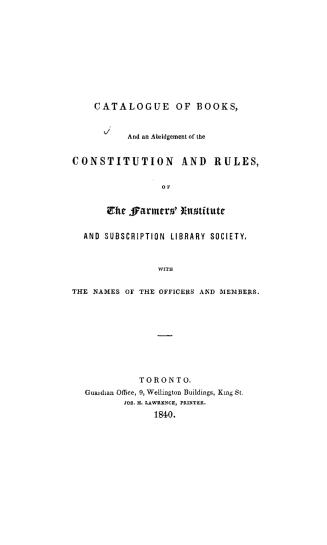 Catalogue of books and an abridgement of the constitution and rules