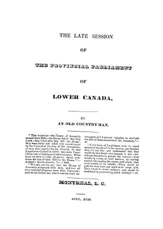 The late session of the provincial parliament of Lower Canada