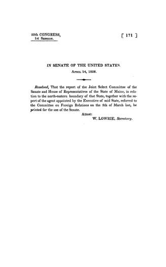 Report of the Joint Select Committee of the Senate and House of Representatives of the State of Maine, in relation to the north-eastern boundary of the state