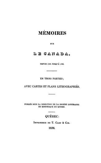 Mémoires sur le Canada depuis 1749 jusqu'à 1760