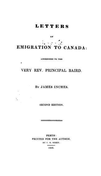 Letters on emigration to Canada, addressed to the Very Rev