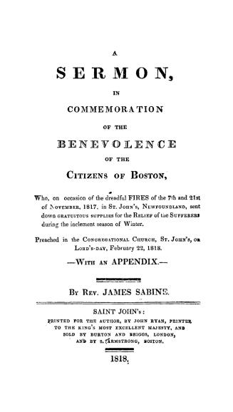 A sermon, in commemoration of the benevolence of the citizens of Boston,