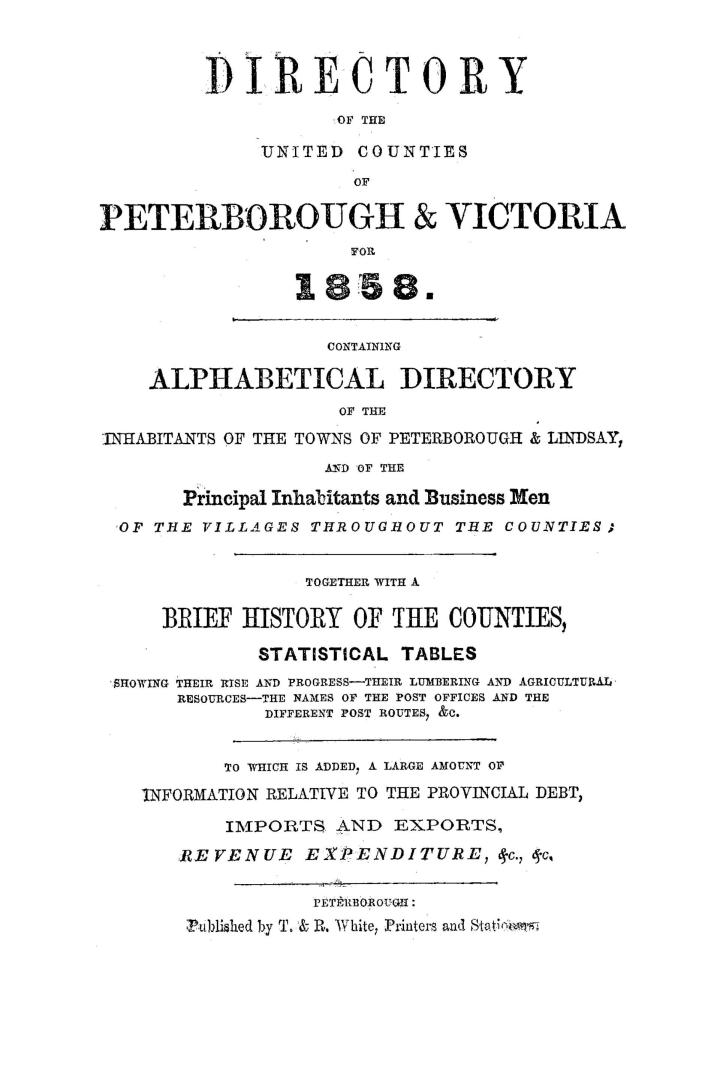 Directory of the united counties of Peterborough & Victoria