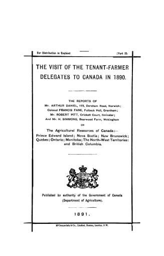 The visit of the tenant-farmer delegates to Canada in 1890