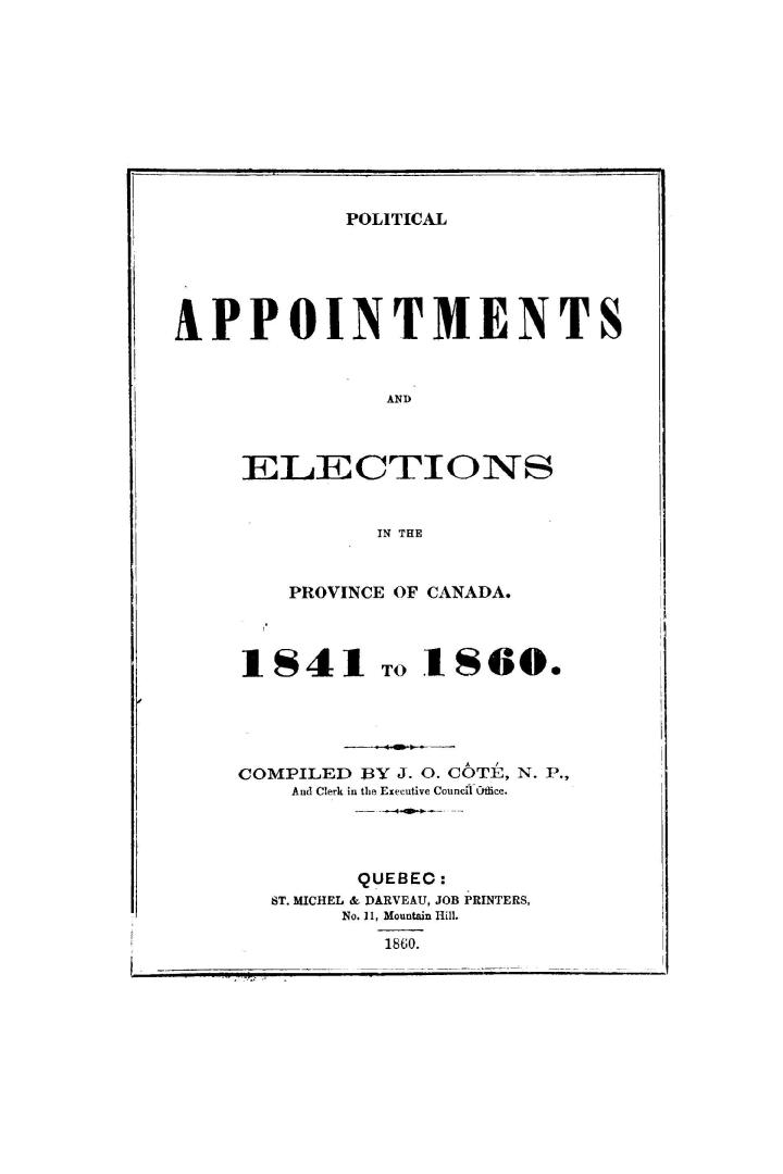 Political appointments and elections in the province of Canada