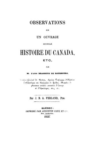 Observations sur un ouvrage intitulé Histoire du Canada, etc.