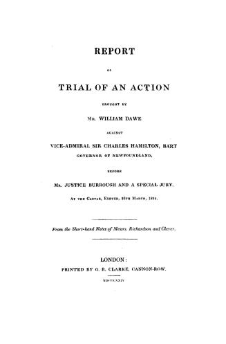 Report of [the] trial of an action brought by Mr