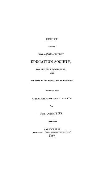 Report of the Nova-Scotia Baptist Education Society for the year ending