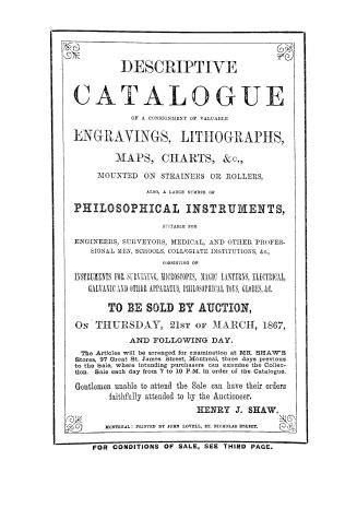 Descriptive catalogue of a consignment of valuable engravings, lithographs, maps, charts, &c