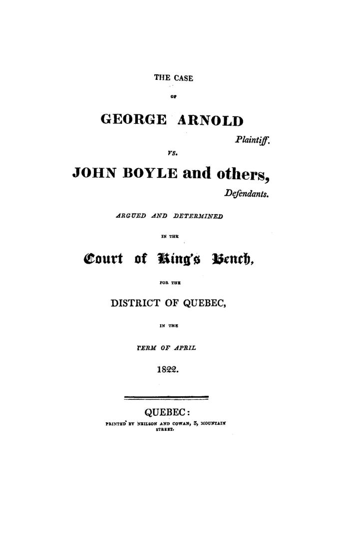 The case of George Arnold, plaintiff, vs