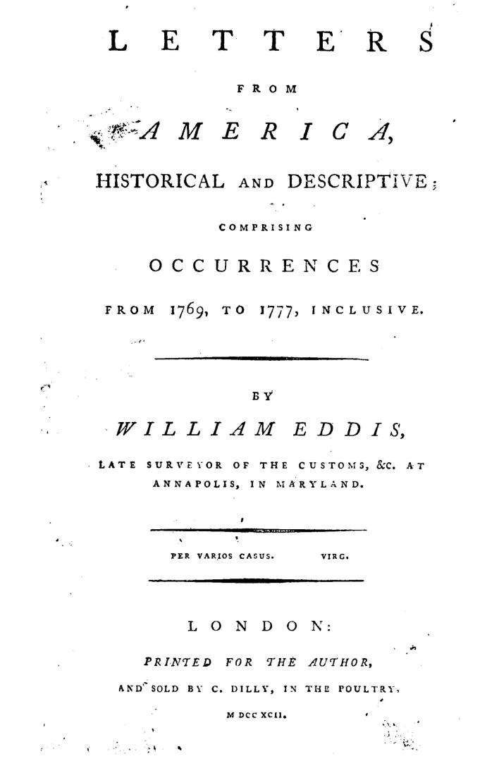 Letters from America, historical and descriptive, comprising occurrences from 1769 to 1777 inclusive
