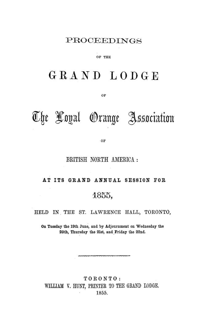 Proceedings of the Grand Lodge of the Loyal Orange Association of British North America