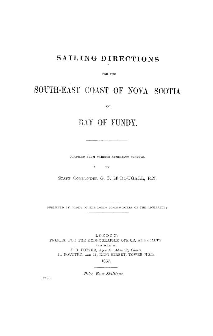 Sailing directions for the southeast coast of Nova Scotia and Bay of Fundy