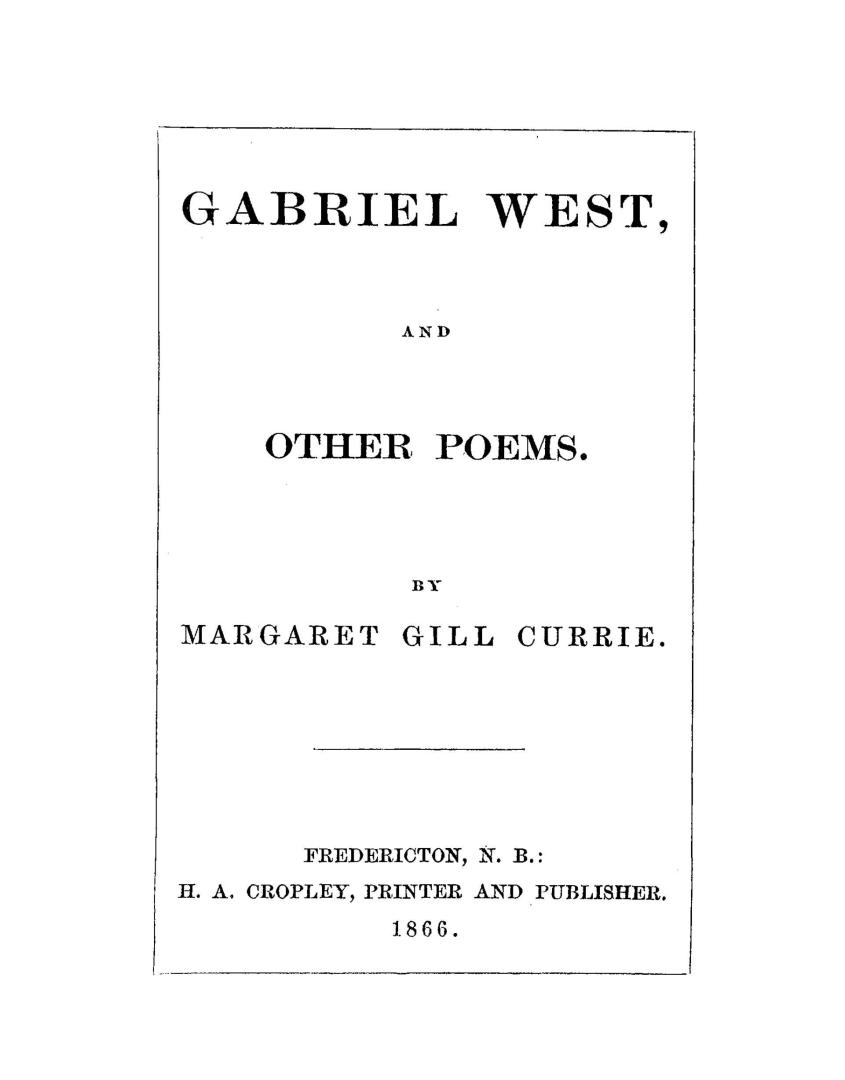 Gabriel West, and other poems