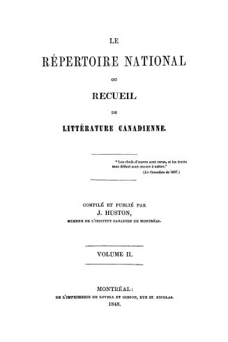 Le répertoire national, ou, Recueil de littérature canadienne